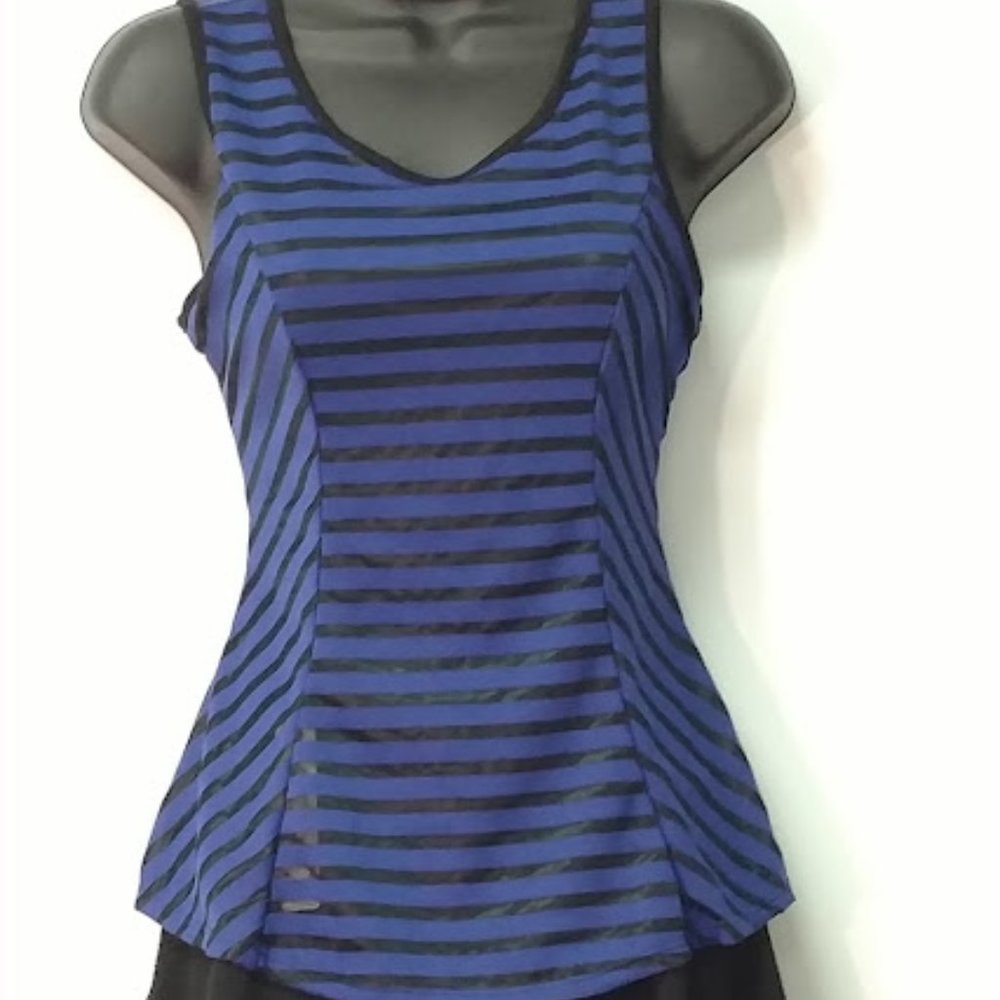 Purple Striped Mesh Fitted Top